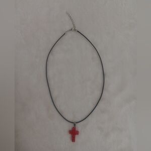 Elegant Black Necklace with Red Pendant